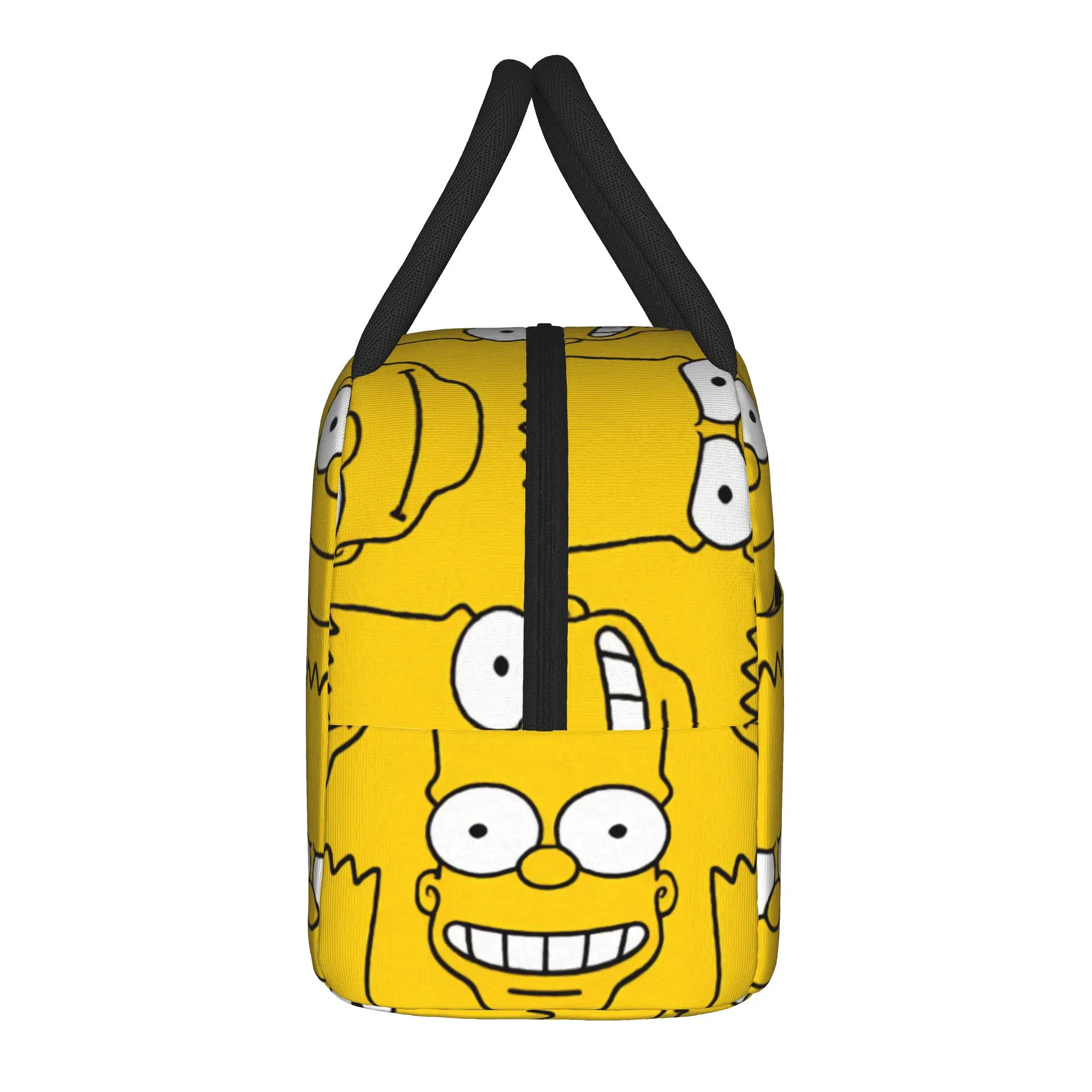 Funny S-Simpsons Bart Face Yellow Lunch Bag Retro Lunch Box For Child Picnic Portable Cooler Bag Designer Thermal Tote Handbags