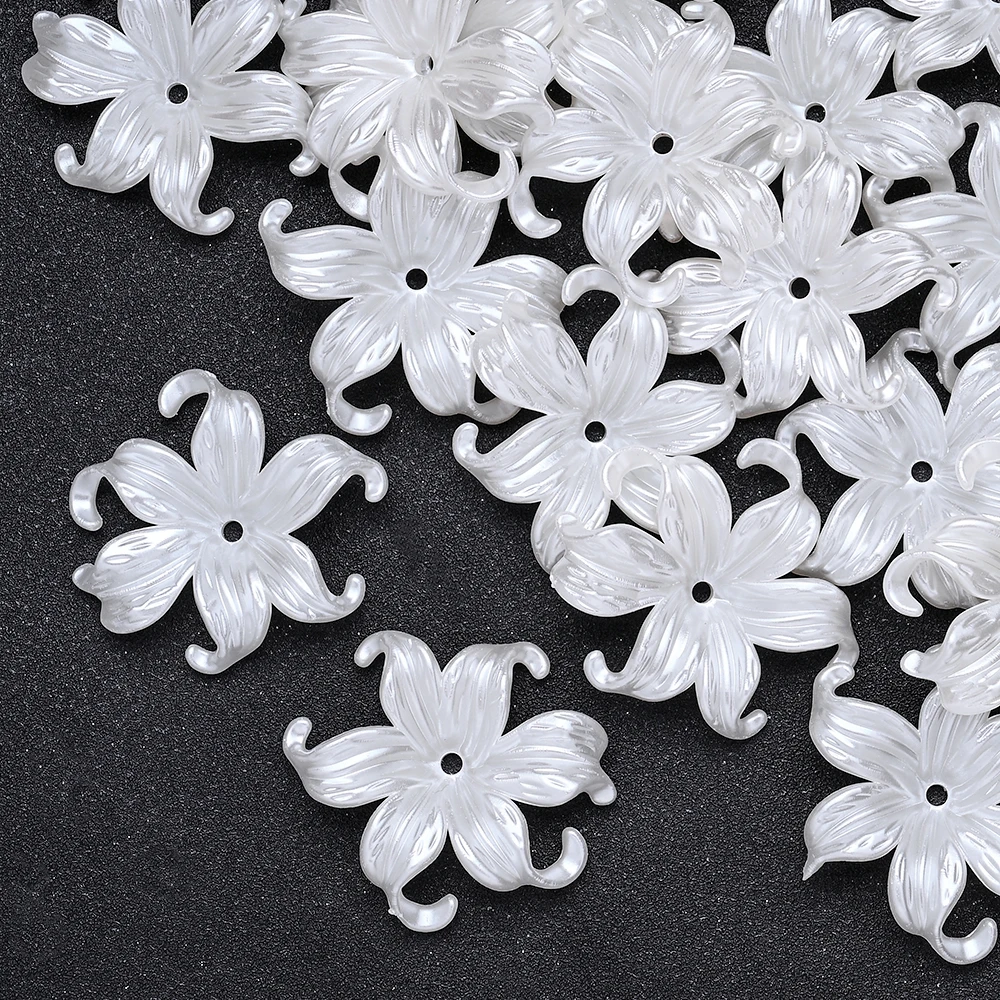 20 Stück Acryl-Imitationsperlen in Off-White, Aquatische Pflanzen, Blumen, Perlen für Armbänder, Halsketten und DIY-Schmuckherstellung – Detail 1