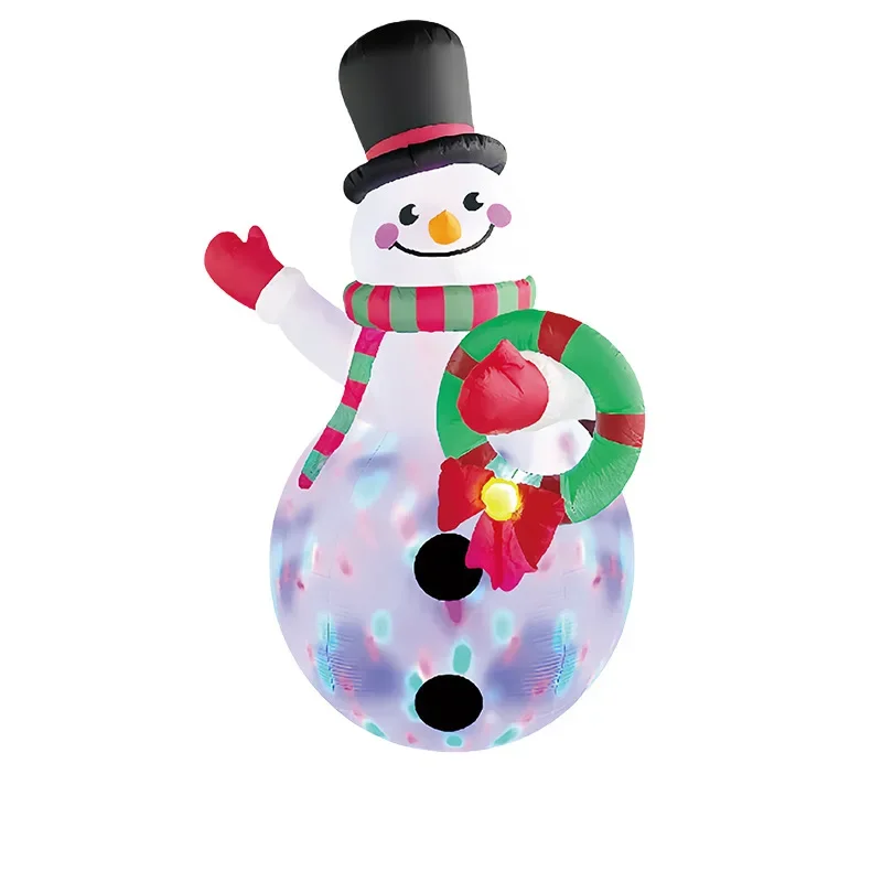

Christmas Inflatable Christmas Snowman with Wreath Air Model Colorful Stage Lights Ornament Garden Ornament