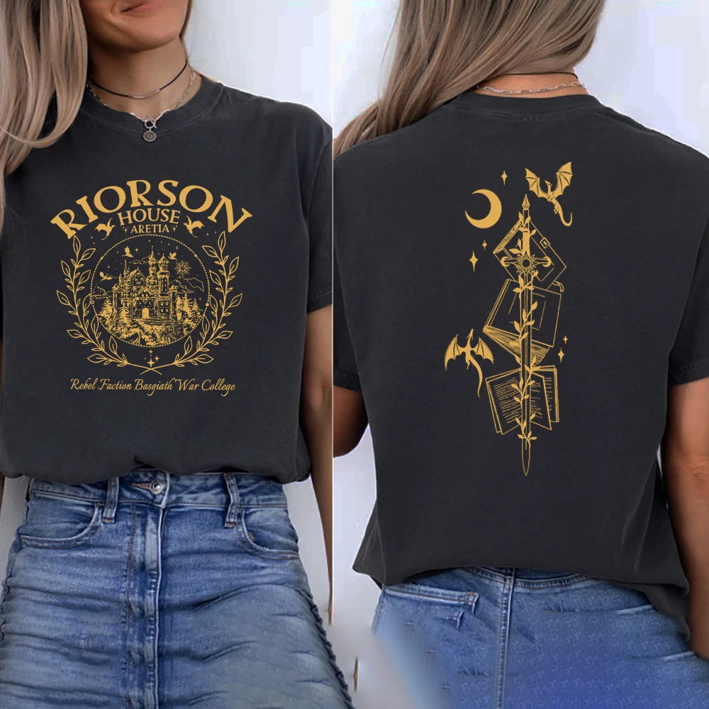 Riorson House T Shirts Vintage Fourth Wing Basgiath War College T-shirt Unisex Short Sleeve Tshirts Rider Shirt Bookish Gifts