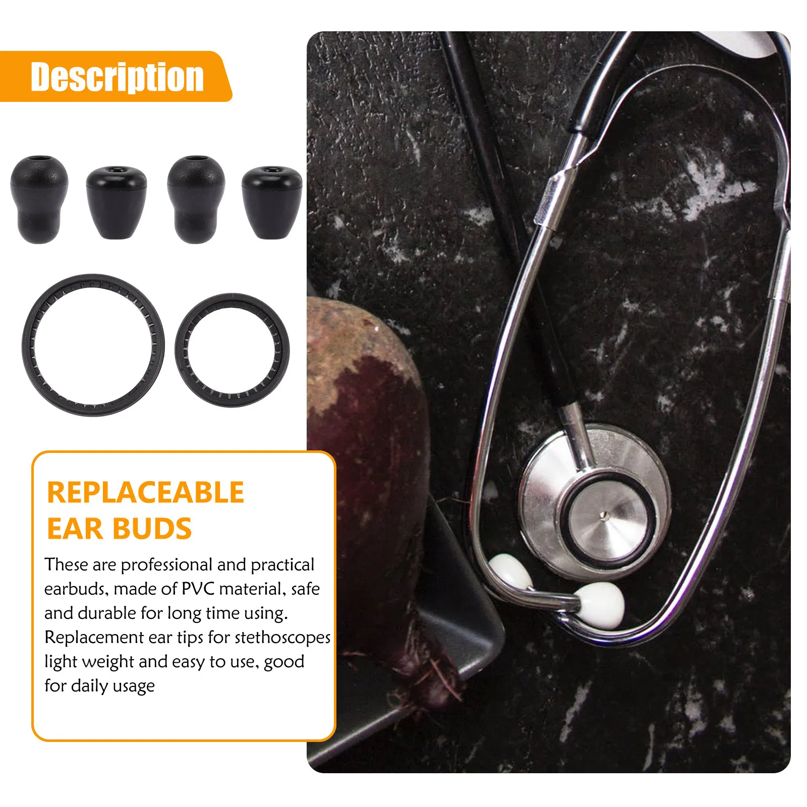 2Sets Stethoscope Ear Tips Replacement Earbuds PVC Soft Sealing Lightweight Comfortable for Doctors Nurses Clinics Hospitals