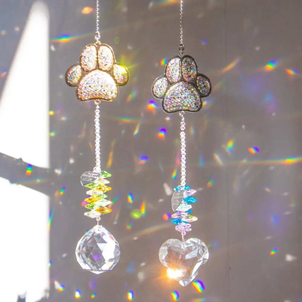 

Crafts Crystal Paw Print Sun Catcher Creative Novelty Wind Chimes Colorful Exquisite Light Collection Pendant Door