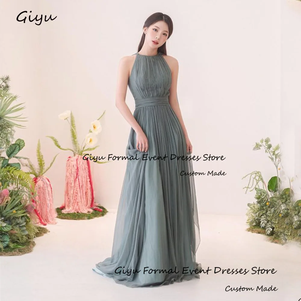 

Giyu A-Line Draped Korea Wedding Dress Photo Shoot O-Neck Floor-Length Evening Gown Dress Birthday Party Dress