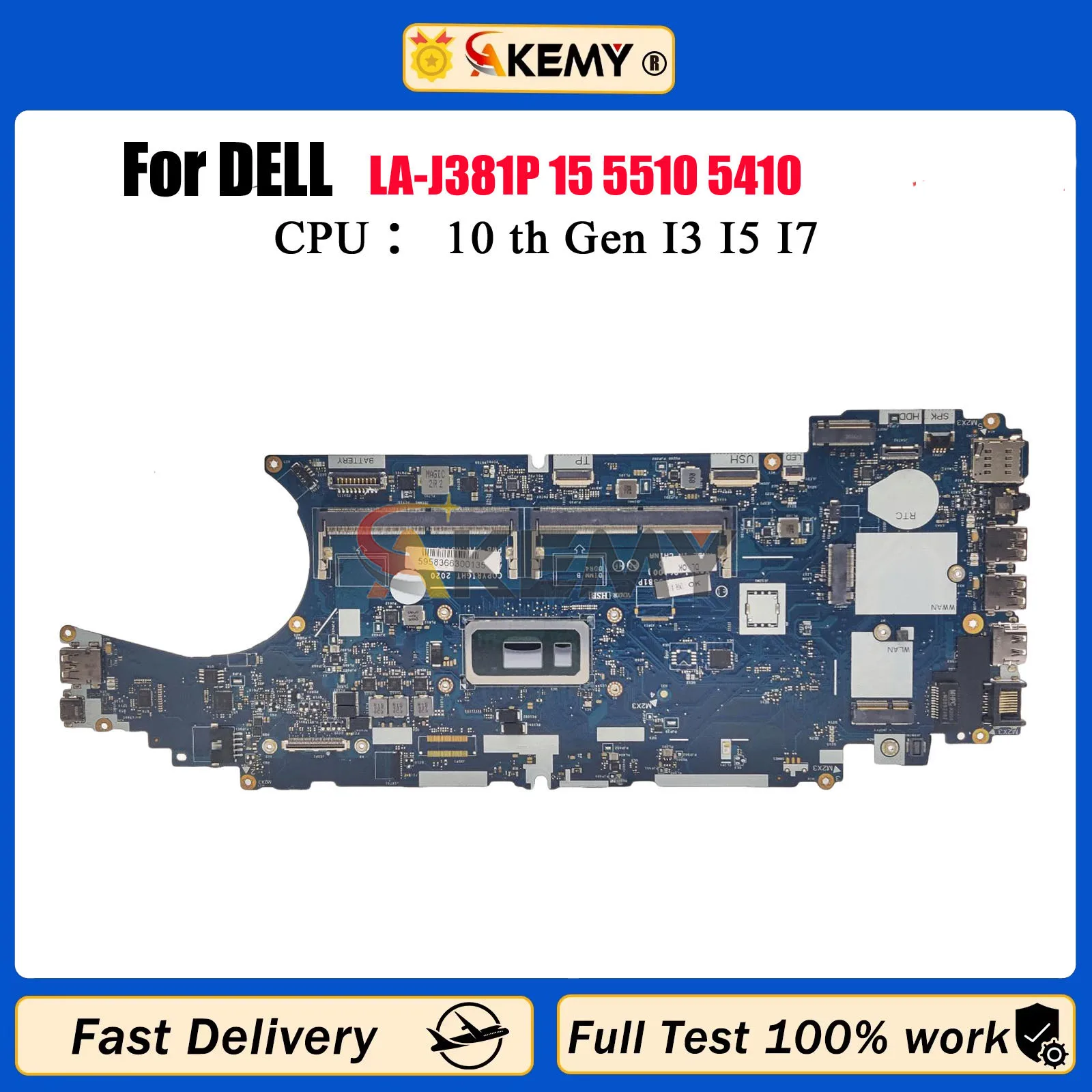 

Материнская плата FDW50 LA-J381P для ноутбука Dell Latitude 5510, материнская плата с процессором I5 I7-10-го поколения DDR4 0JD0KX 0HT7GC 0J67M8, 100% тест в порядке