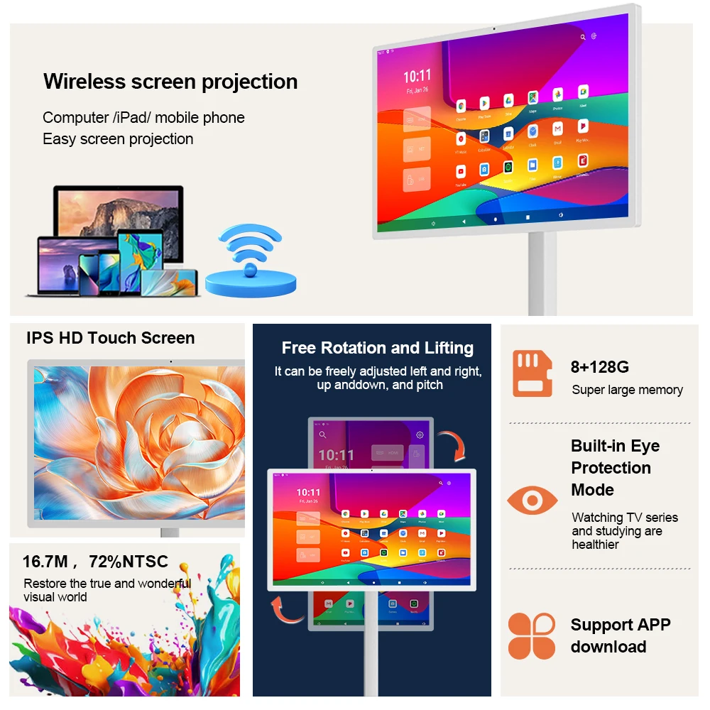 27-Inch Color Interactive Mobile Display 4+64G Smart TV Touch Screen Portable TV Portable For Office And Home USE