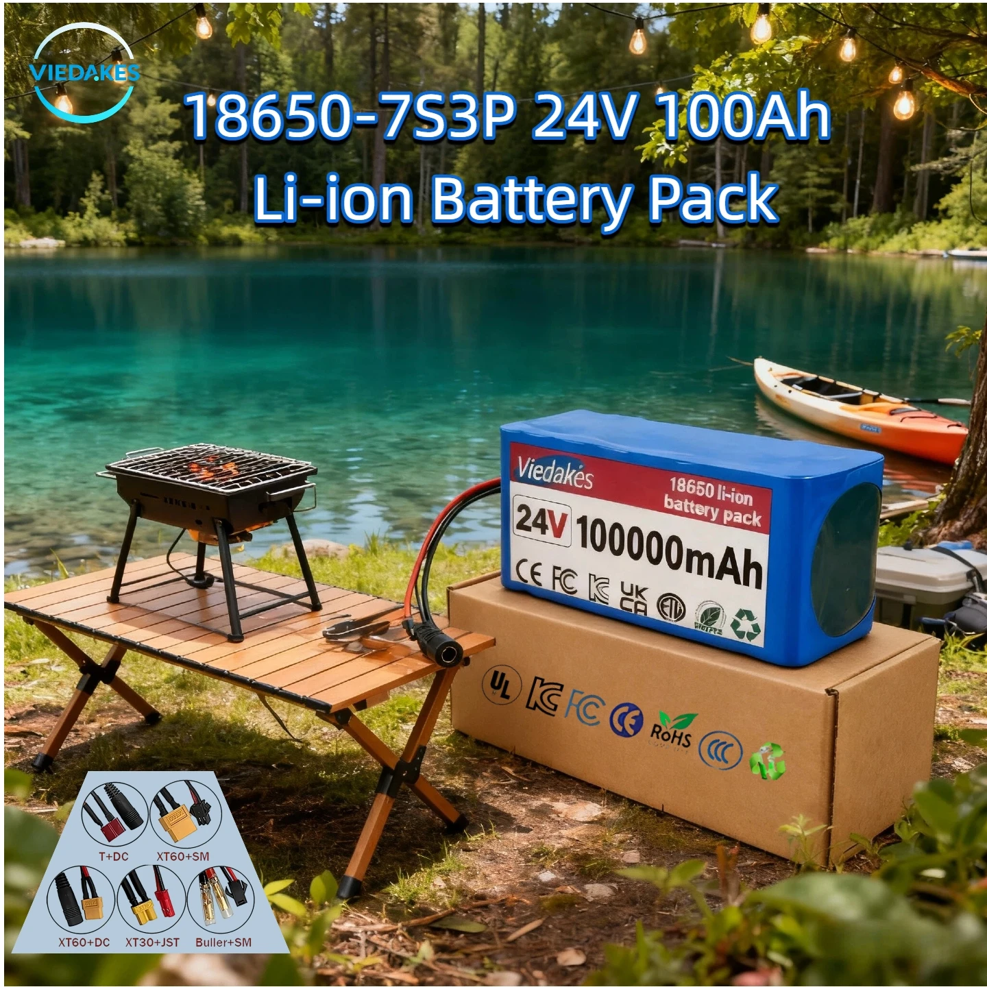 

New Viedakes Lithium Battery Pack 7S3P 29.4V 100Ah with BMS Suitable for 24V - 29.4V motors+free 2A Charger