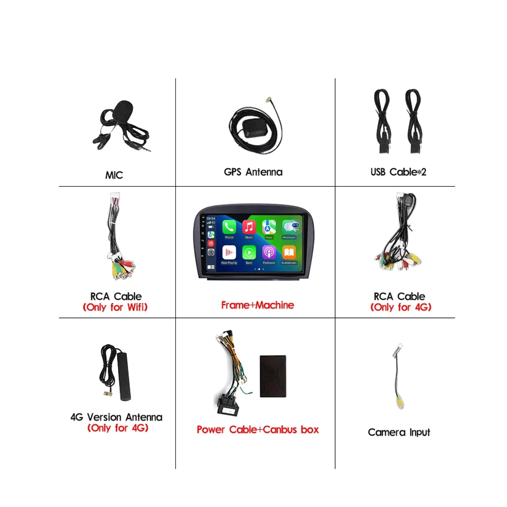 Android 16 Carplay BT For Mercedes-Benz SL R230 SL350 SL500 SL55 SL600 SL65 2001 2002 - 2007 Multimedia Car Radio Player WIFi+4G