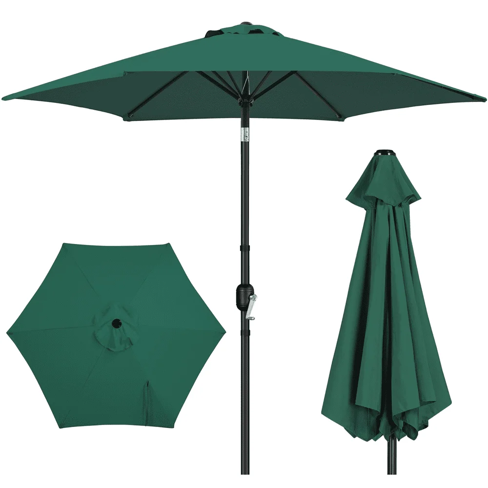 

Outdoor Patio Umbrella with Push Button Tilt and Crank, Dark Green