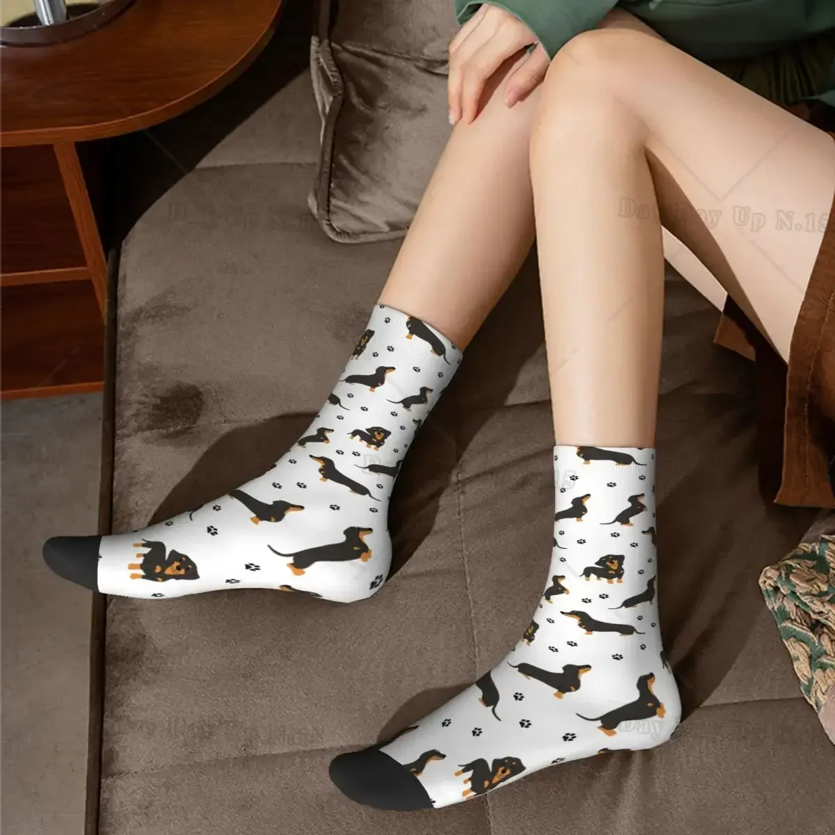 Dachshund Dog Pattern With Dog Paws Socks Harajuku Super Soft Stockings All Season Long Socks Accessories for Unisex Gifts