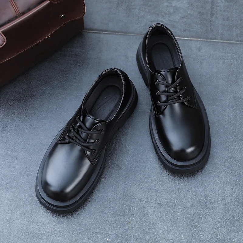 Quality Men Cow Leather Platform Oxfords Lace Up Thick Tottom Black Working Male Derby Shoes Waterproof Formal Dress Shoes