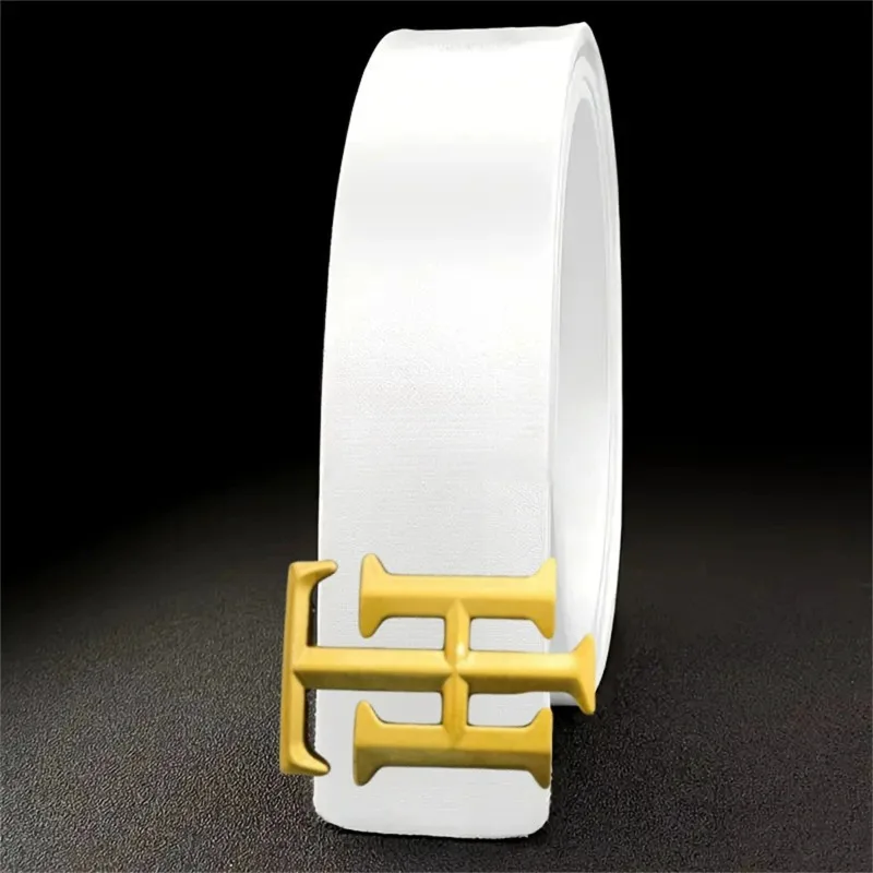 2025 New Men's Genuine Leather Belt Smooth Buckle with Letter Design Adjustable Waist Strap for Business Casual Jeans Trousers