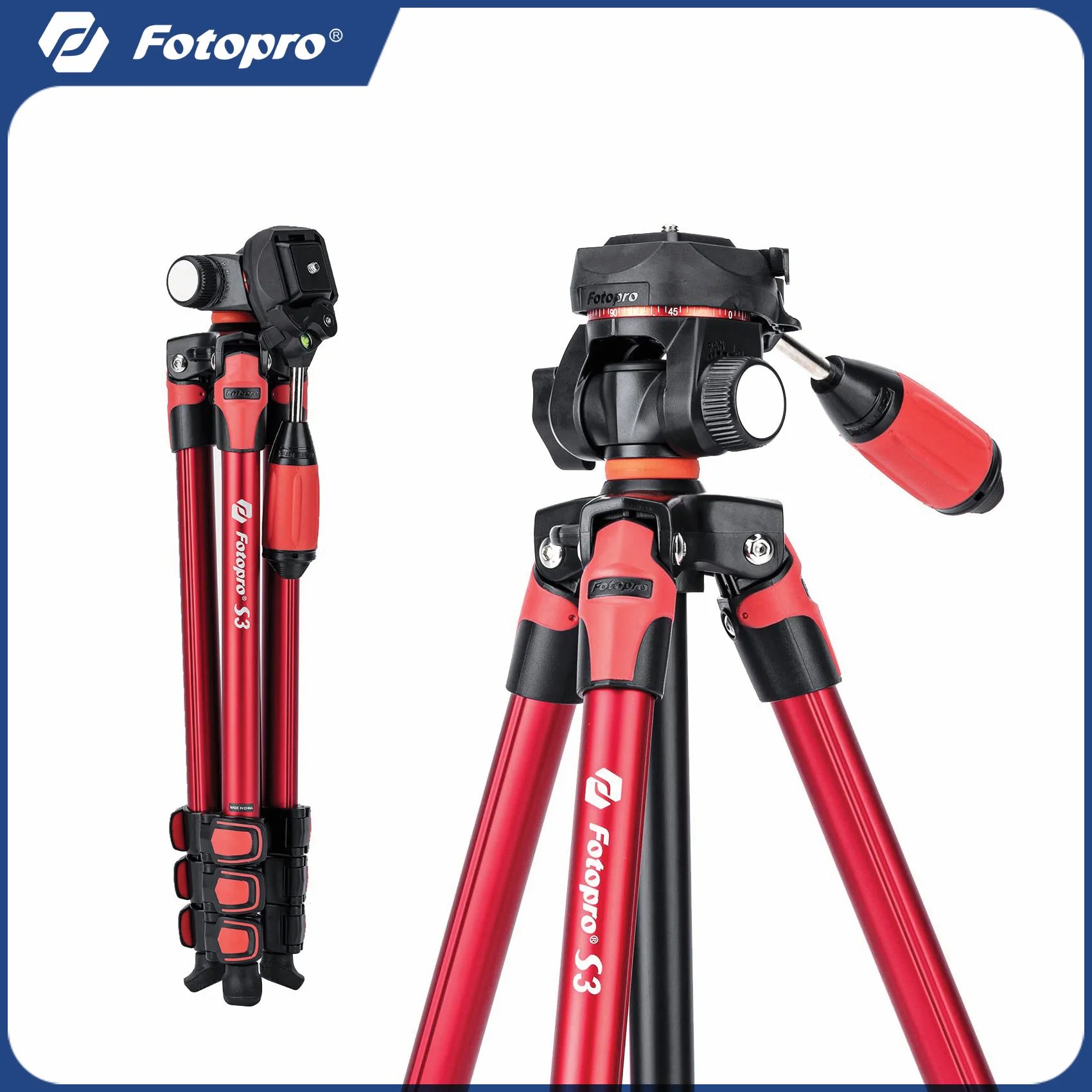 

Fotopro Camera Tripod with Carry Bag 1/4 Screw Quick Release Plate Travel Tripod for Phone DSLR Camera