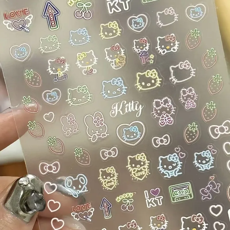 

Kawaii Hello Kitty Relief Stickers Cute Anime Student DIY Waterproof Nail Stickers Decorative Toy Women Accessories Wholesale