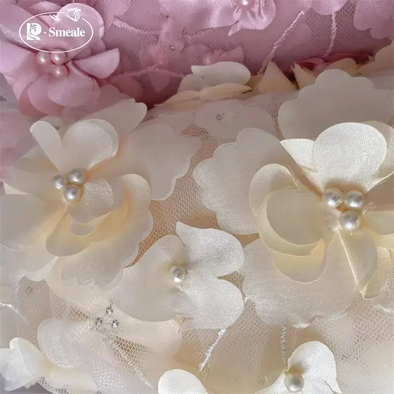 

16 Color Beads 3D Flower Lace Fabric. Wedding Dress DIY Children's Clothing Sewing Fabric Background Decoration Accessories
