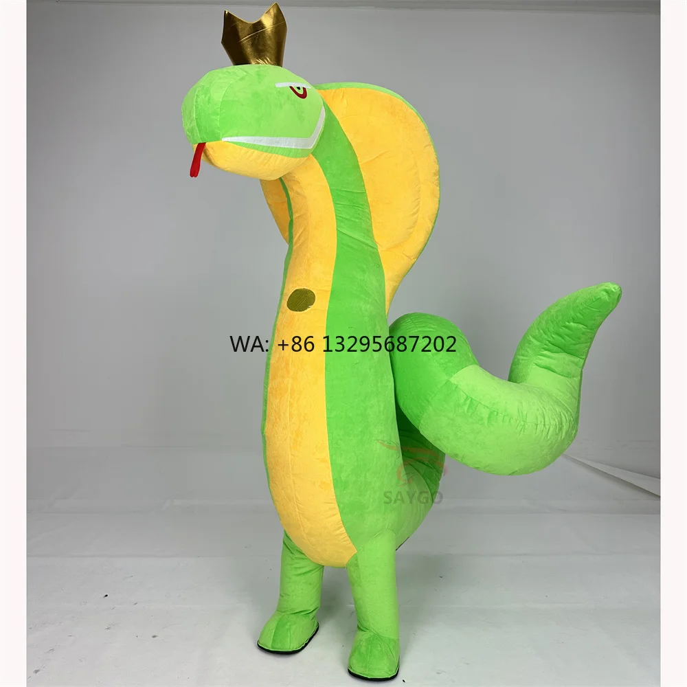 

Green Long Tail Plush Snake Dolls Snake Mascot Costume Inflatable Suit for Adult Cosplay