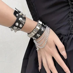 Cool Punk Style Pu Lather Chunky Bracelet, Y2k Style Hand Jewelry For Halloween Party Favors, Halloween Birthday Gift