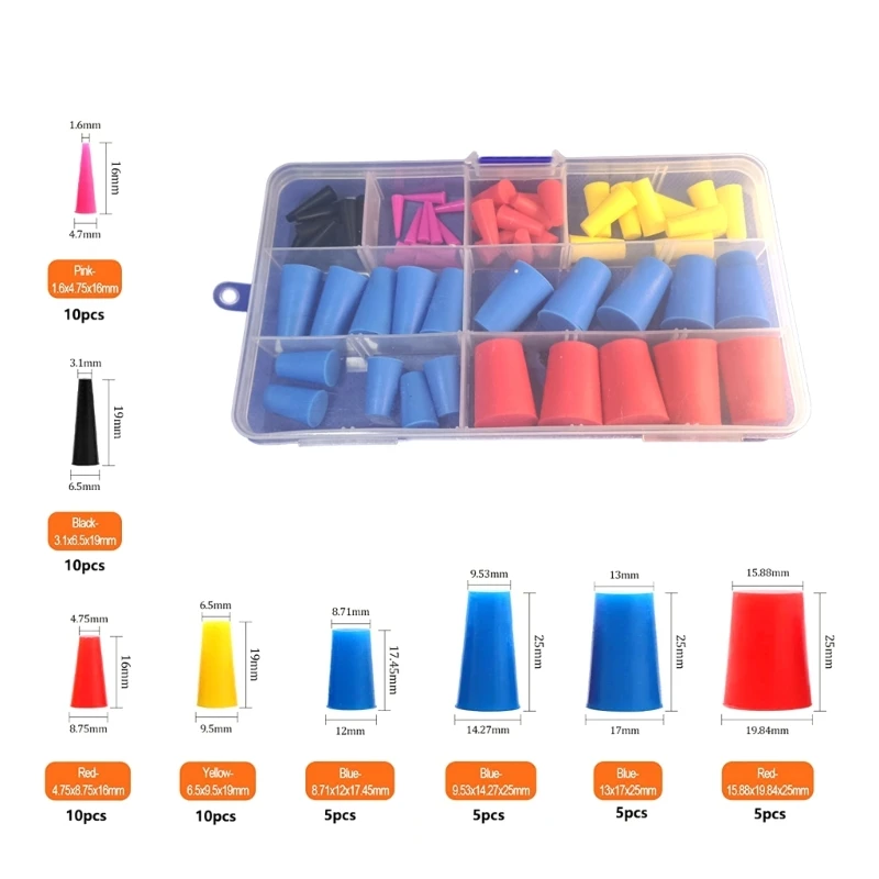Bộ 60 Cao Su Silicone Assortment Bộ Cao Su Chắc Chắn Phích Cắm Hình Nón Phích Cắm Silicon Lỗ Thon Gọn Đầu Cắm Cho Thả Vận Chuyển
