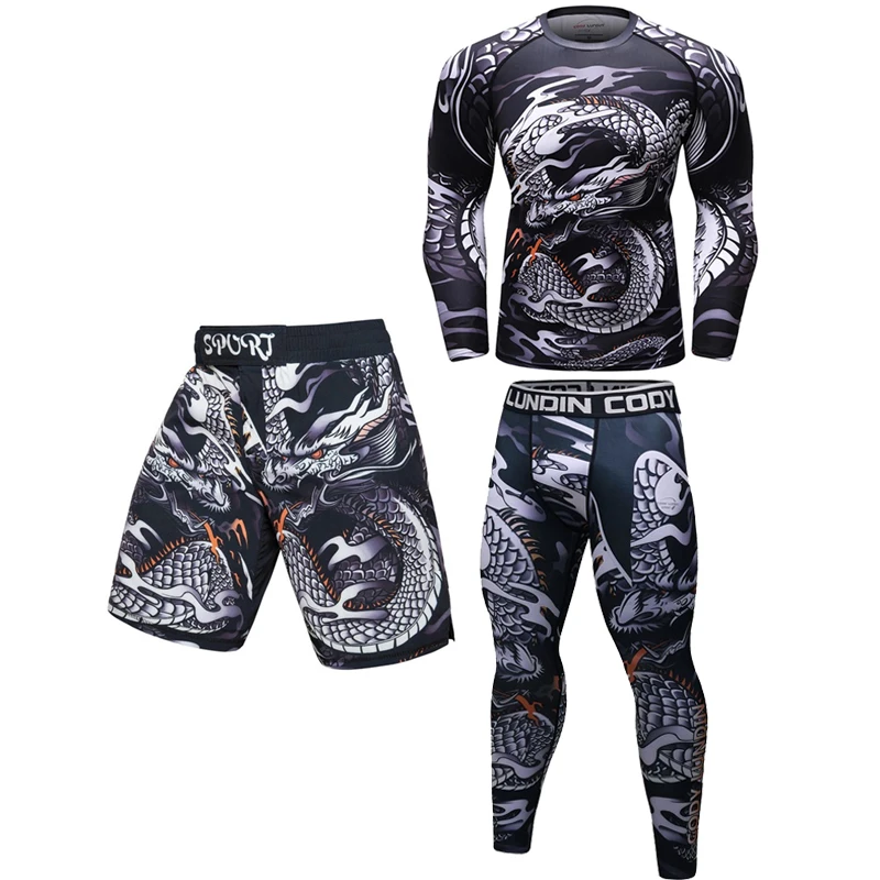 Men Rashguard Jiu Jitsu T shirts Sets Sport MMA Boxing T shirt+Pants Fitness Bjj Gi Muay Thai Shorts Kickboxing Gym Fightwear