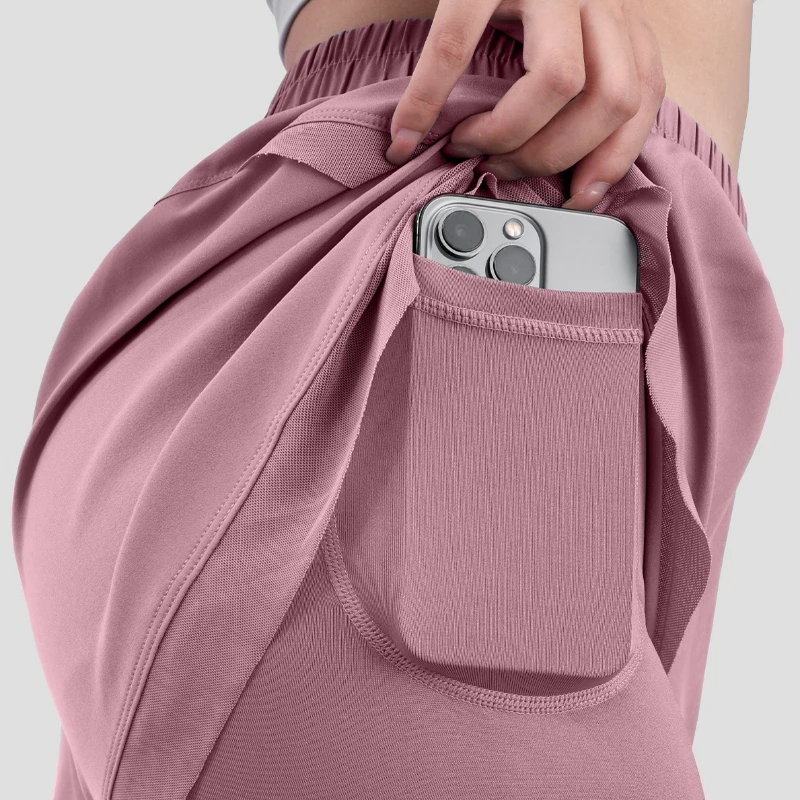 Fake Two-pieces Fitness Running Tight Pants for Women Elastic Nude Pocket Design Yoga Pants High Waist Hip Lifting Sportswear