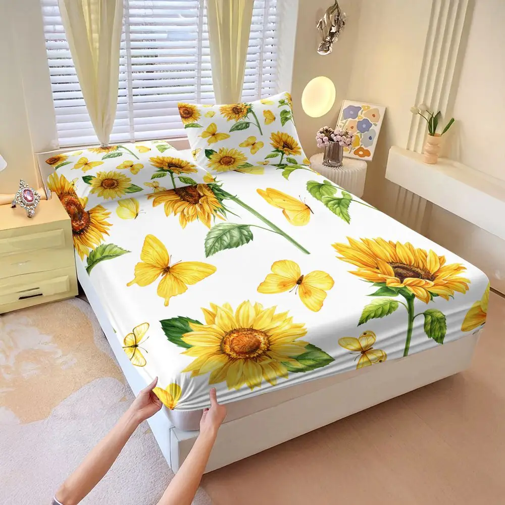 Butterfly Print Fitted Sheet Set Bed Sheet Set Digital Printed Bedding Soft Elastic Fabric for Bedroom Home Decor