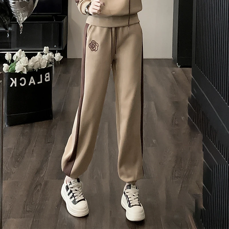 Fashion Casual Floral Hoodies Pants Two Piece Set For Women Korean Coat Trousers Suit Female Autumn Winter Tracksuit