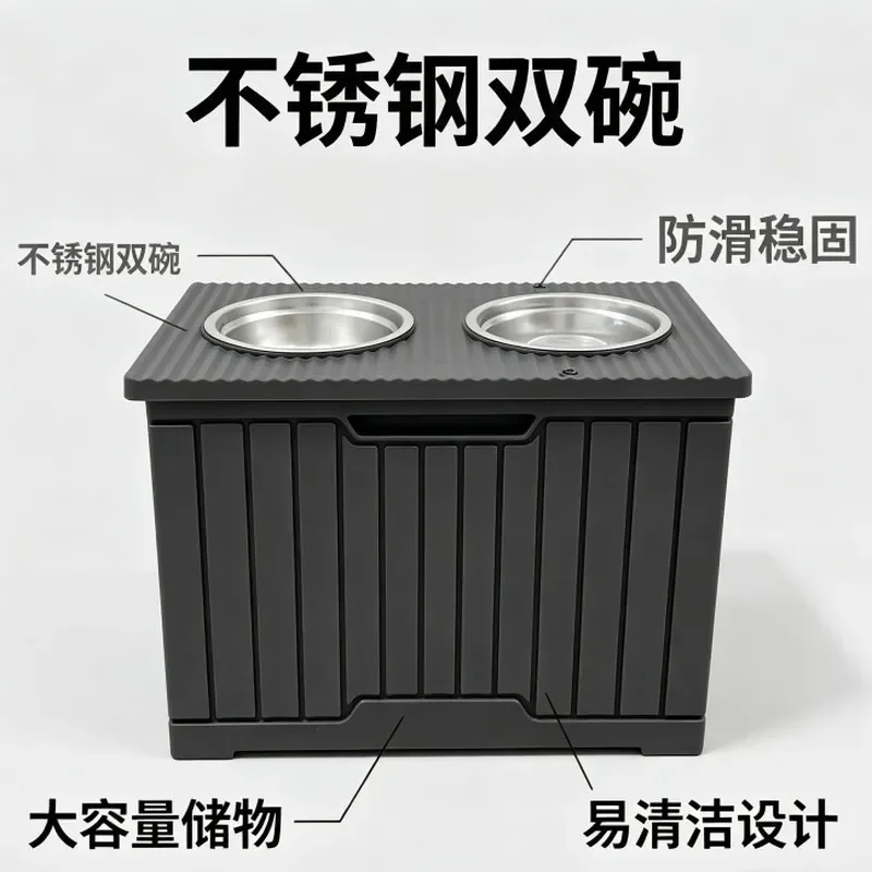 Anti Tip Over Dog Bowl Stand with Neck Protection Slow Feeder Double Dish for Large Pets Moisture Proof Grain Storage Table