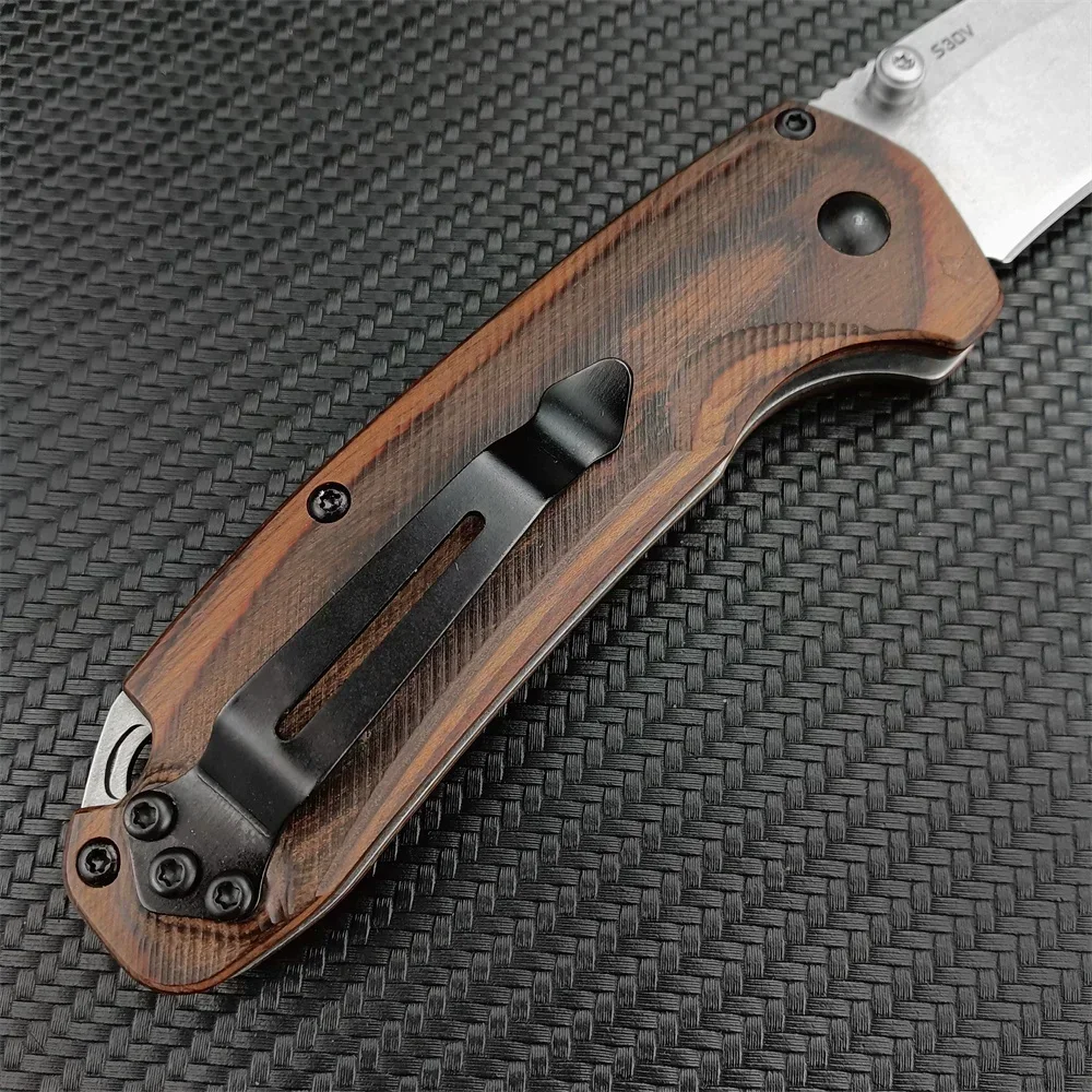 2024 Tactical BM 15031 Folding Knife with Original Box S30V Blade Stabilized Wood Handle Utility Pocket Tool Outdoors Knives