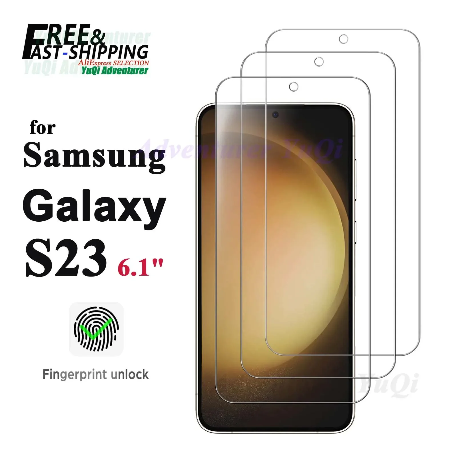 Protecteur d'écran pour Samsung Galaxy S23 5G, verre trempé HD cristal 9H, déverrouillage par empreinte digitale en aluminium élevé