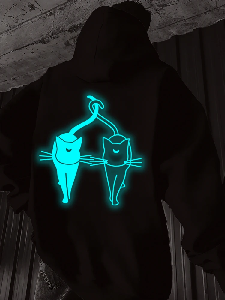 

Fun Cat Print Fashion Hoodies Long Sleeve Luminous Style Men Women Long Sleeve Humorous Animal Streetwear Gifts