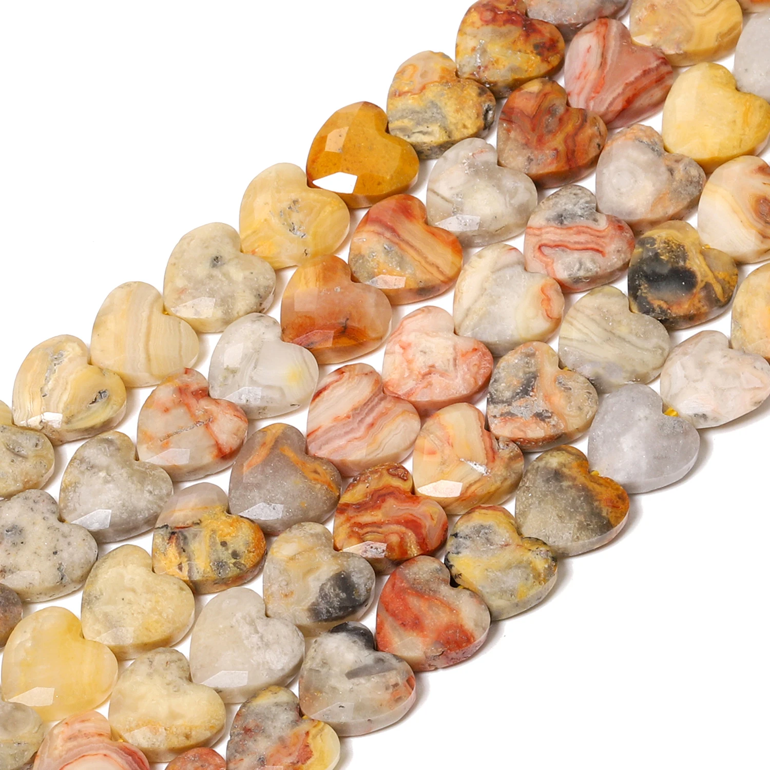 8mm Facated Heart Shape Natural Stone Crazy Agate Beads Yellow Loose Beads for Jewelry Making Energy Bracelets Accessories 7.5''