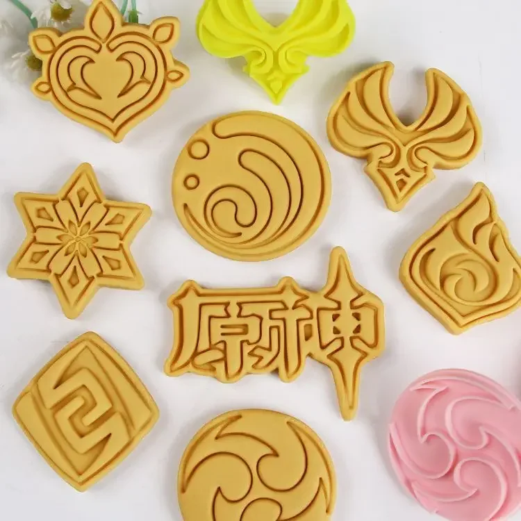 Genshin Impact-herramienta para pastel de 7 elementos, cortador de galletas de Anime, cortadores de Navidad, sello de galleta, molde para Fondant, moldes para hornear Sugarcraft