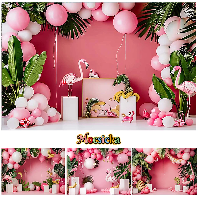 

Mocsicka Photography Background Summer Flamingo Balloon Garland Decor Cake Smash Birthday Party Portrait Backdrop Photo Studio