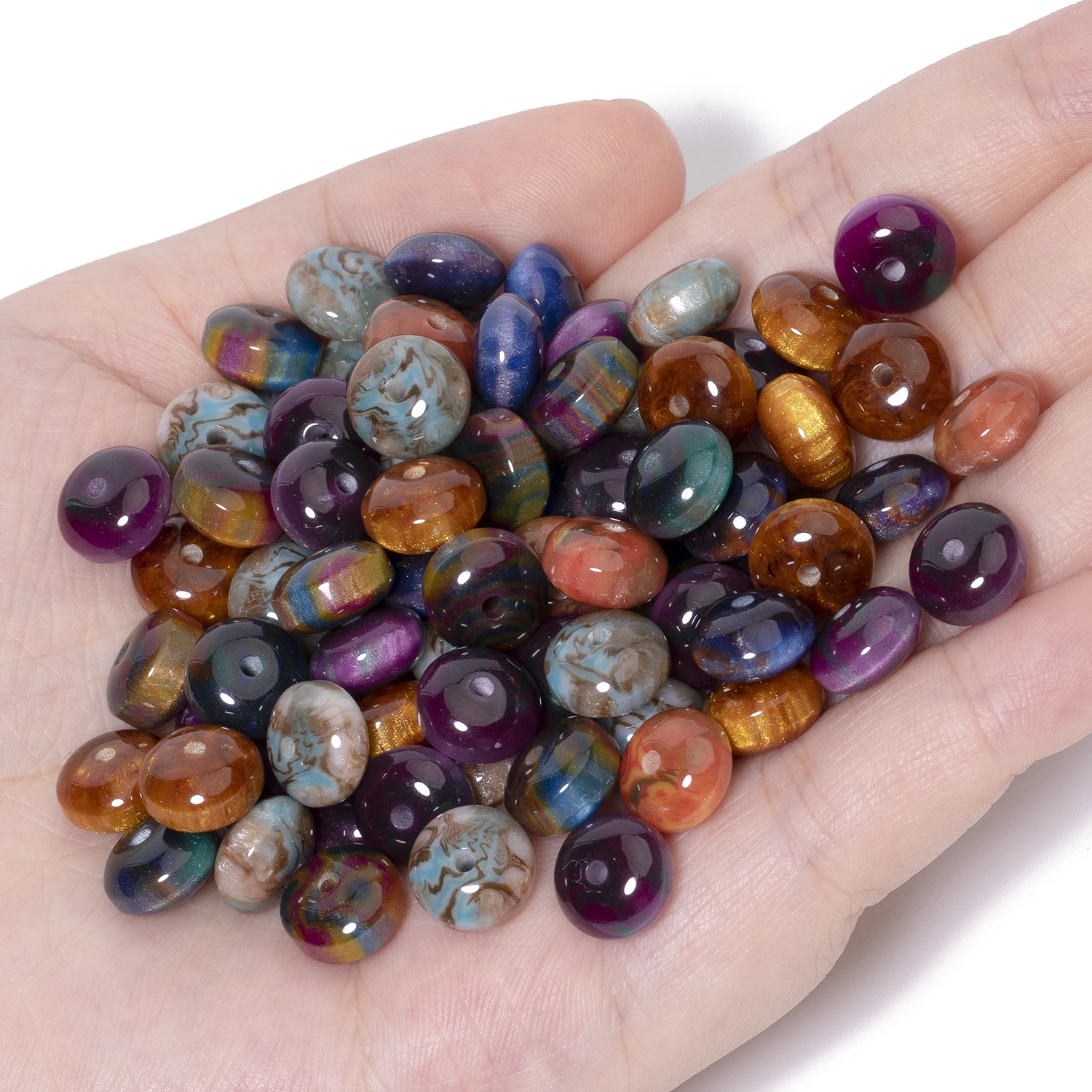 50pcs 10x6mm Roundelle Starry Sky Dyeing Resin Beads Loose Spacer Beads Ball for Necklace Bracelet Earring DIY Jewelry Making
