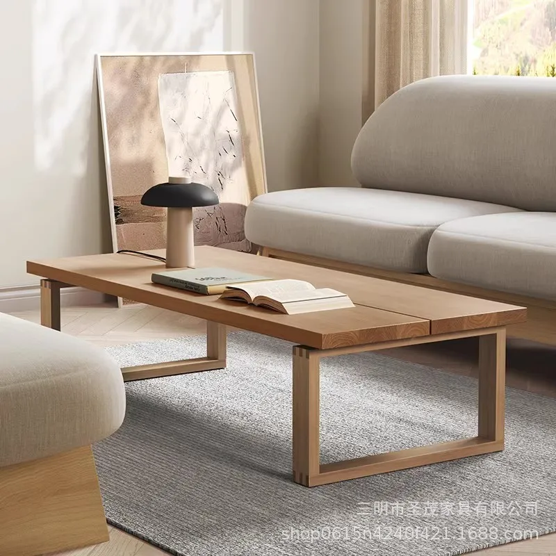 غرفة المعيشة الإبداعية سجل نقر ولسان طاولة القهوة شقة صغيرة غرفة المعيشة طاولة الشاي بسيطة الصلبة الخشب اليابانية حصير