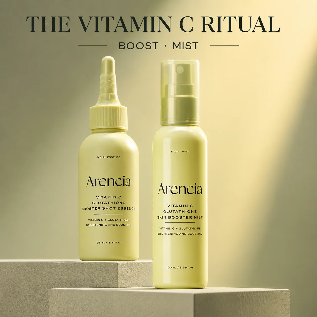 Arencia Vitamin‑C Glutathione Facial Essence 95ml/Brightening Booster Mist 100ml Hydrating Anti‑Oxidation Dull‑Skin Repair