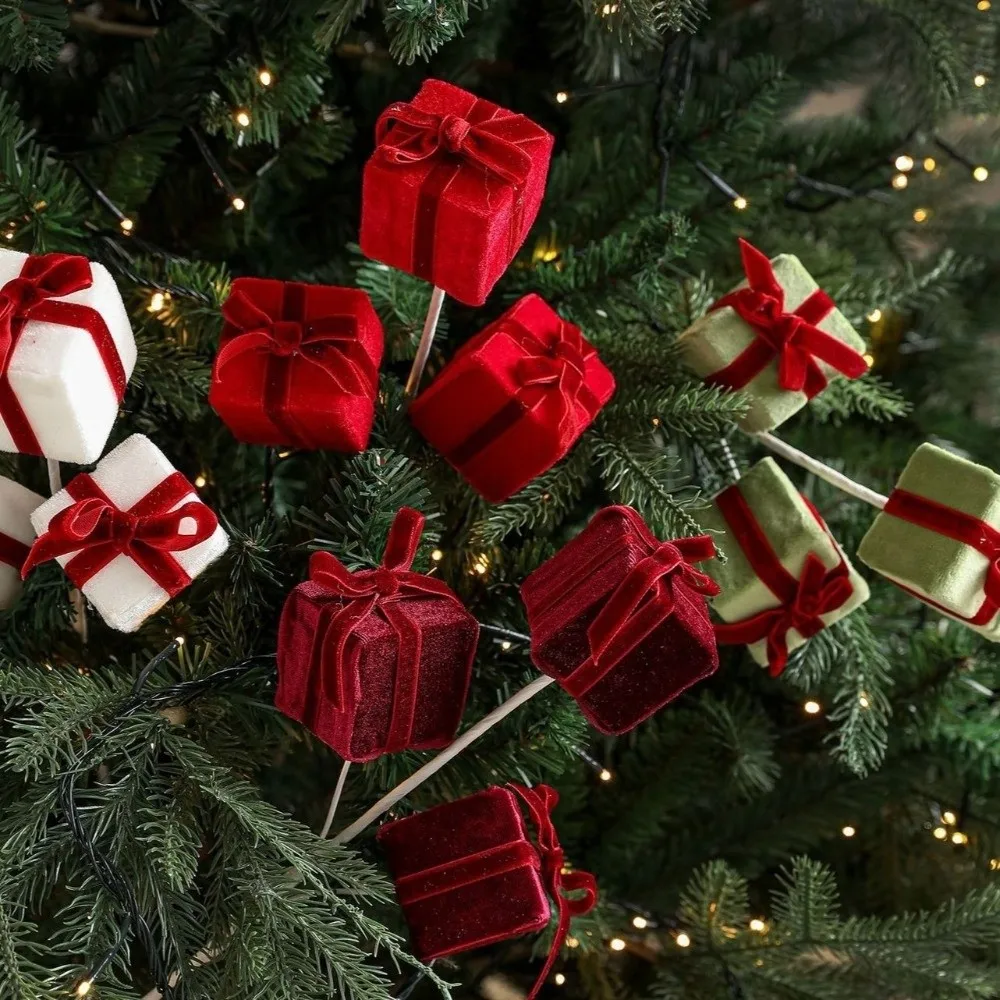 

45cm Christmas Gift Box Branches Realistic Handmade Christmas Velvet Stem Decorative Flower Arrangement Xmas Tree Ornaments