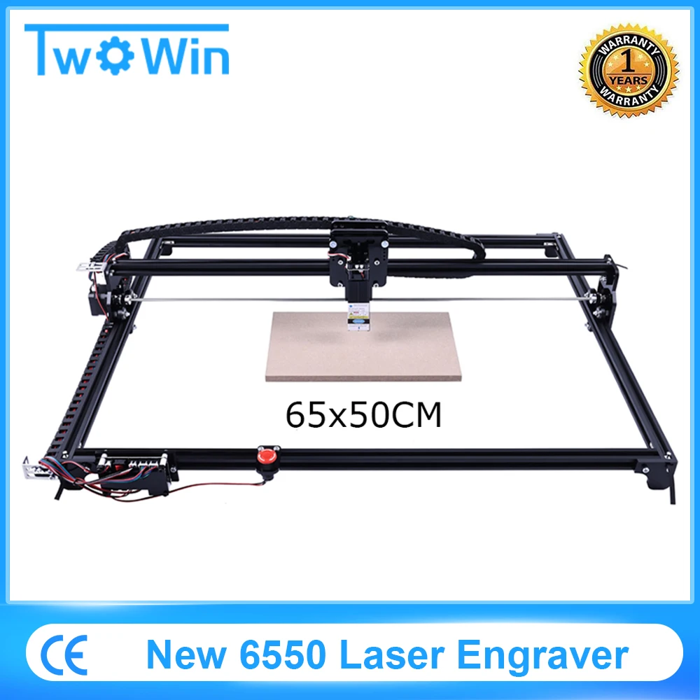 Máquina de Gravura do Laser 12v 5a Cnc 2-axis Gravador do Laser Máquina de Escultura 15w Laser 65*50cm com Parada de Emergência Novo 6550 20w