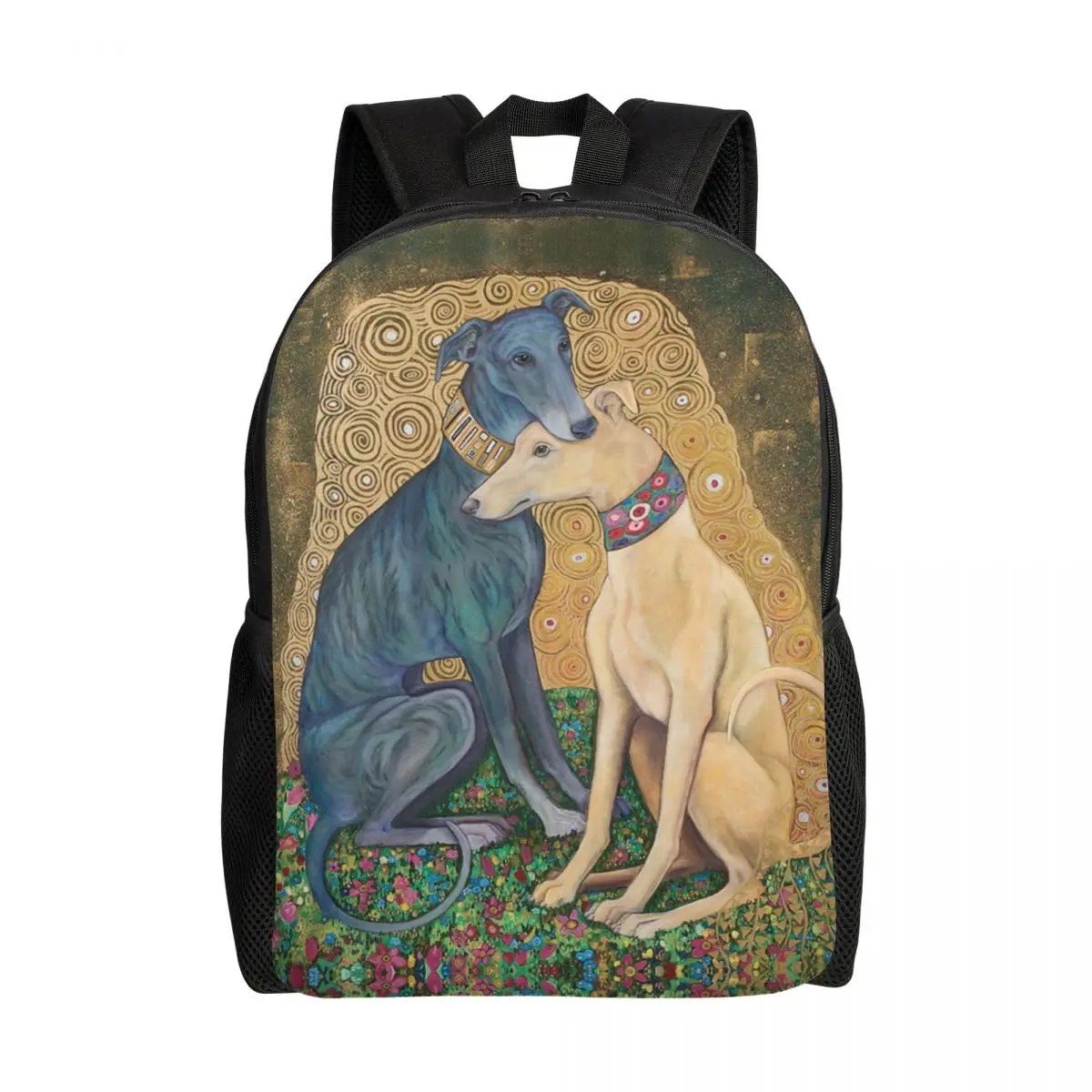 Custom Gustav Klimt Greyhound Dog Art Laptop Backpack Women Men Basic Bookbag School College Students Whippet Sihthound Dog Bag