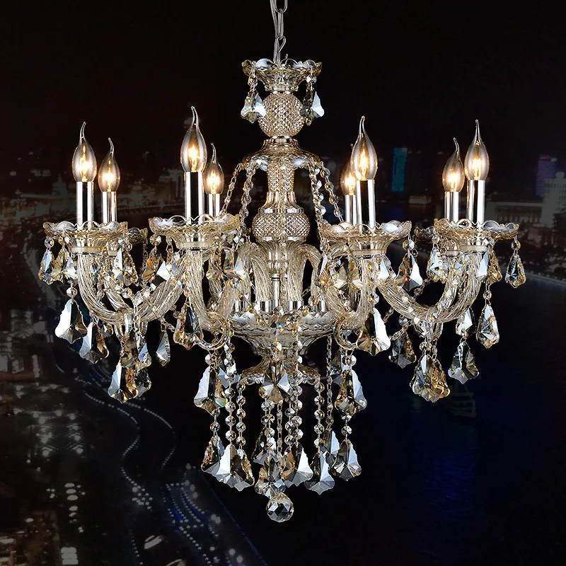 Cognac Crystal Chandelier Living Room Lustres Silver Matal Pendants and Chandeliers Home De Lighting Indoor Lamp