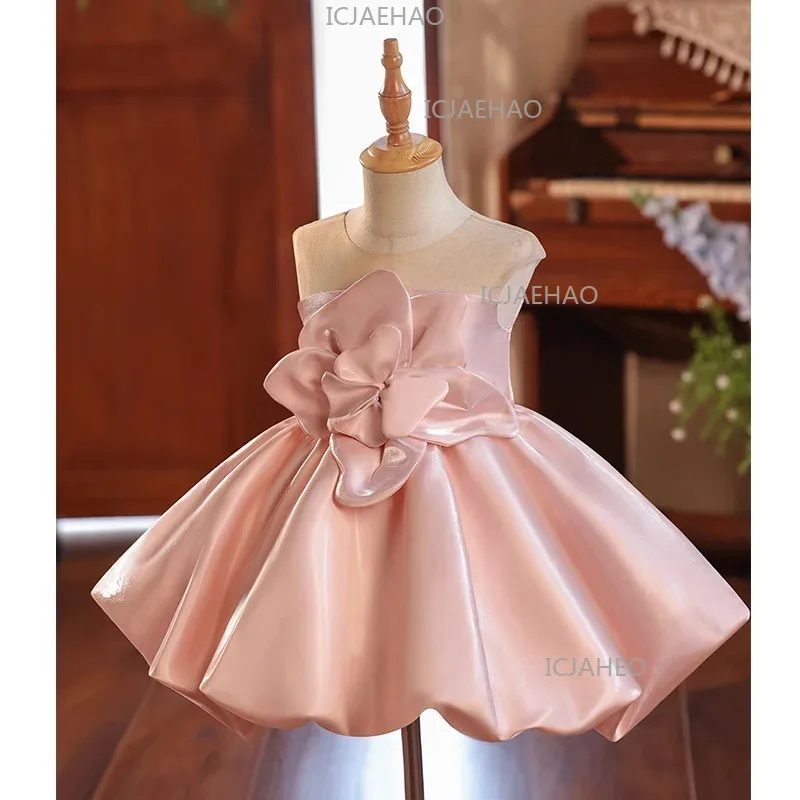 Kids Princess Dress Girls Sleeveless High-End Pink Princess Gown Stylish Flower Girl Tulle Dress New  Style Children Costume
