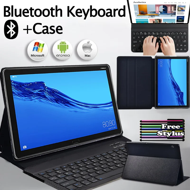 Etui na tablet Huawei MediaPad M5 Lite 10.1"/M5 10.8" PU Leather Cover Case Flip Cover Case + przenośna klawiatura Bluetooth + pióro