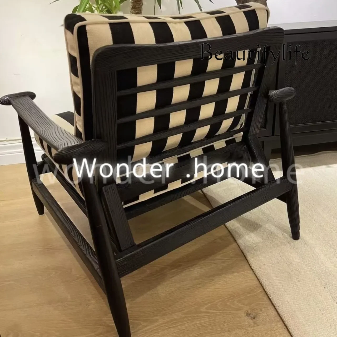 

A44 Средневековый стул для отдыха в черно-белую полоску, французский домашний ленивый стул в стиле ретро, одноместный диван-кресло из цельного дерева