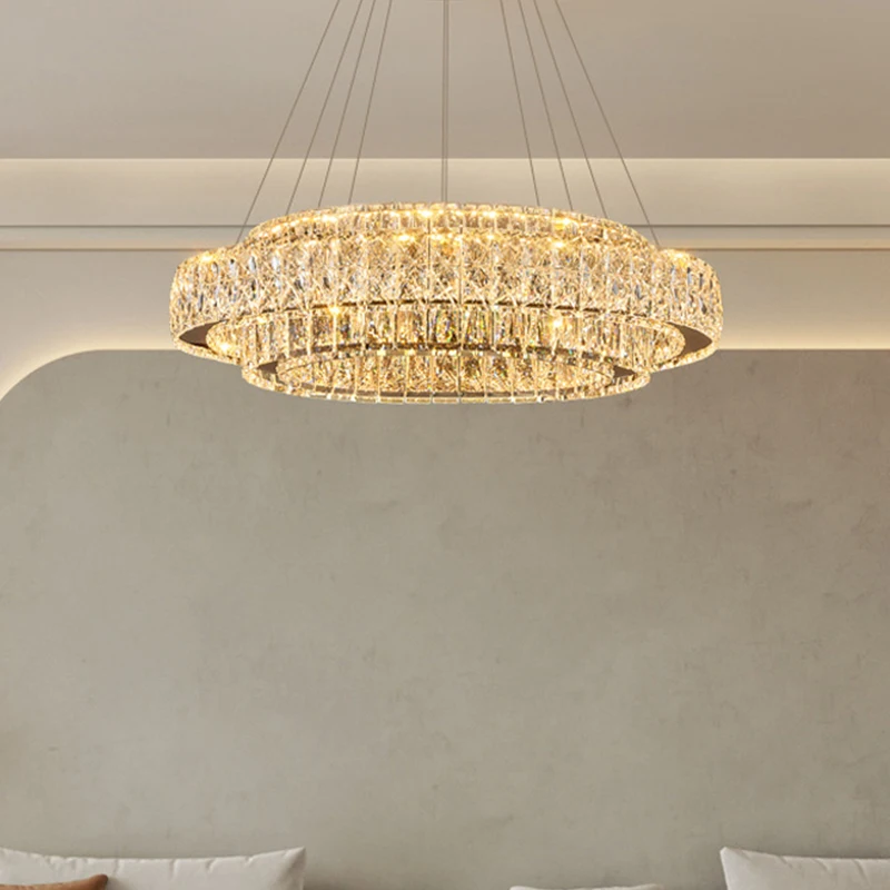 

Luxury Gold Ring LED Crystal Chandeliers Home Lighting Living Dining Room Villa Decoration Ceiling Pendant Lights Indoor Fixture