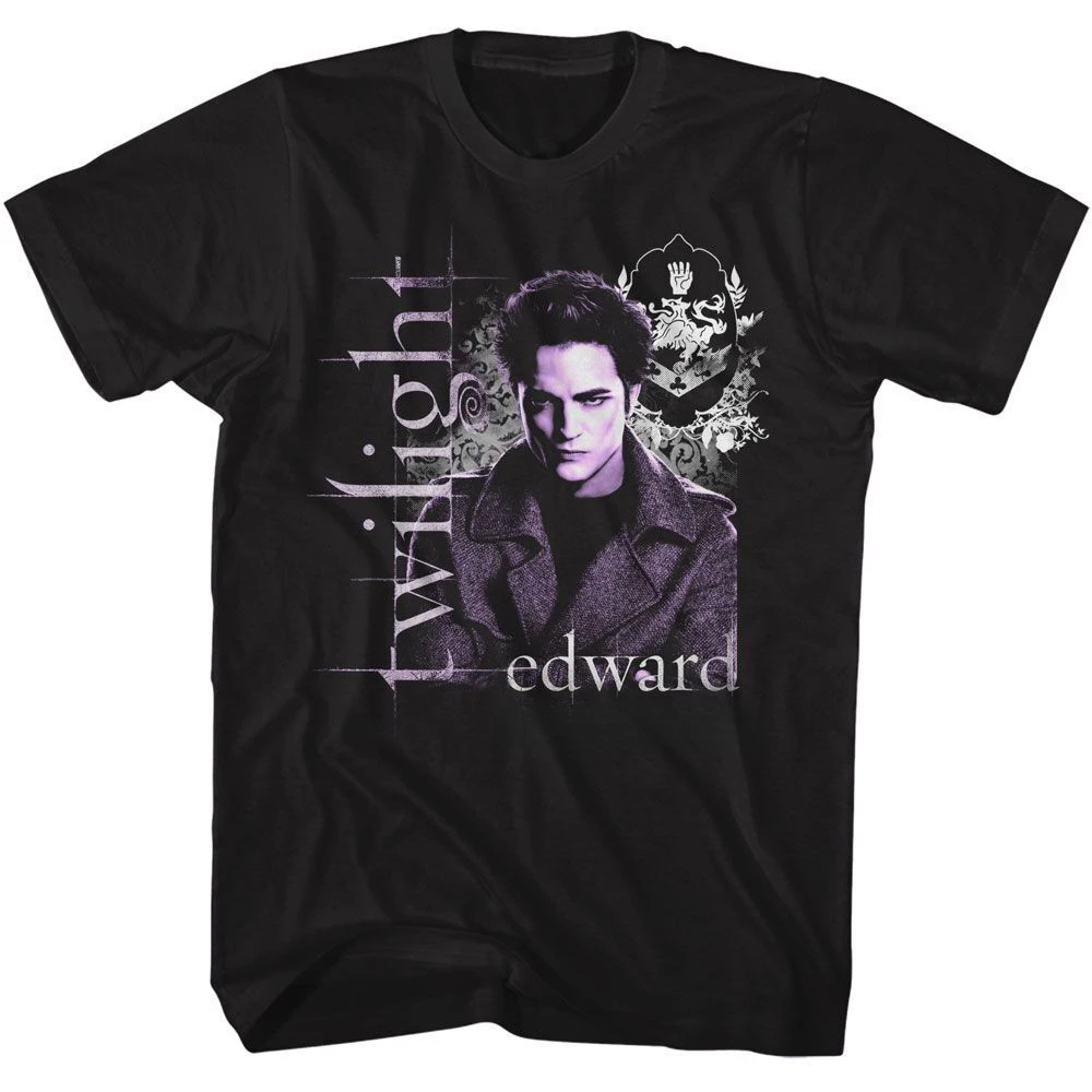 Twilight Edward And Crest Black Adult T Shirt