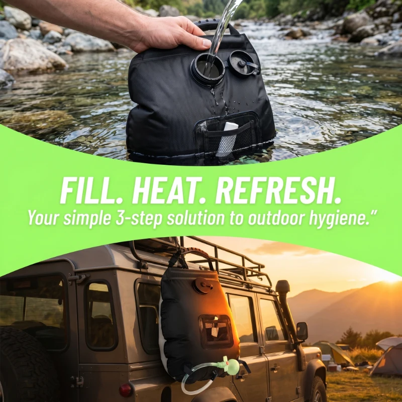 Household Outdoor 20L Solar Shower Bag Foldable Portable Water Storage Durable With Shower Head Climbing Essentials