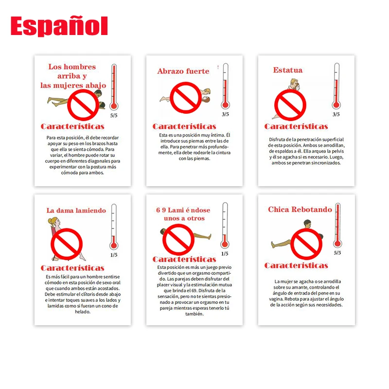 Cartões de posição sexual espanhola francesa, dramatização, jogos adultos, comandos de quarto, um ano de brinquedos sexuais para casais, 18 + eróticos