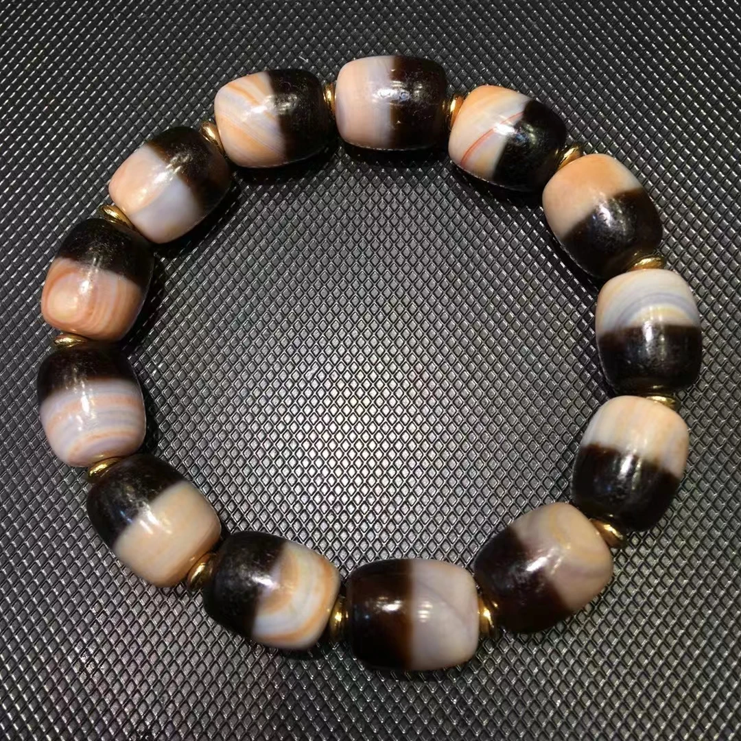 YC01 Fine Cinnabar Dzi Beads Bracelet 14*11mm Black and White Color Natural Agate Ji Powerful Amulet Collectible High Quality