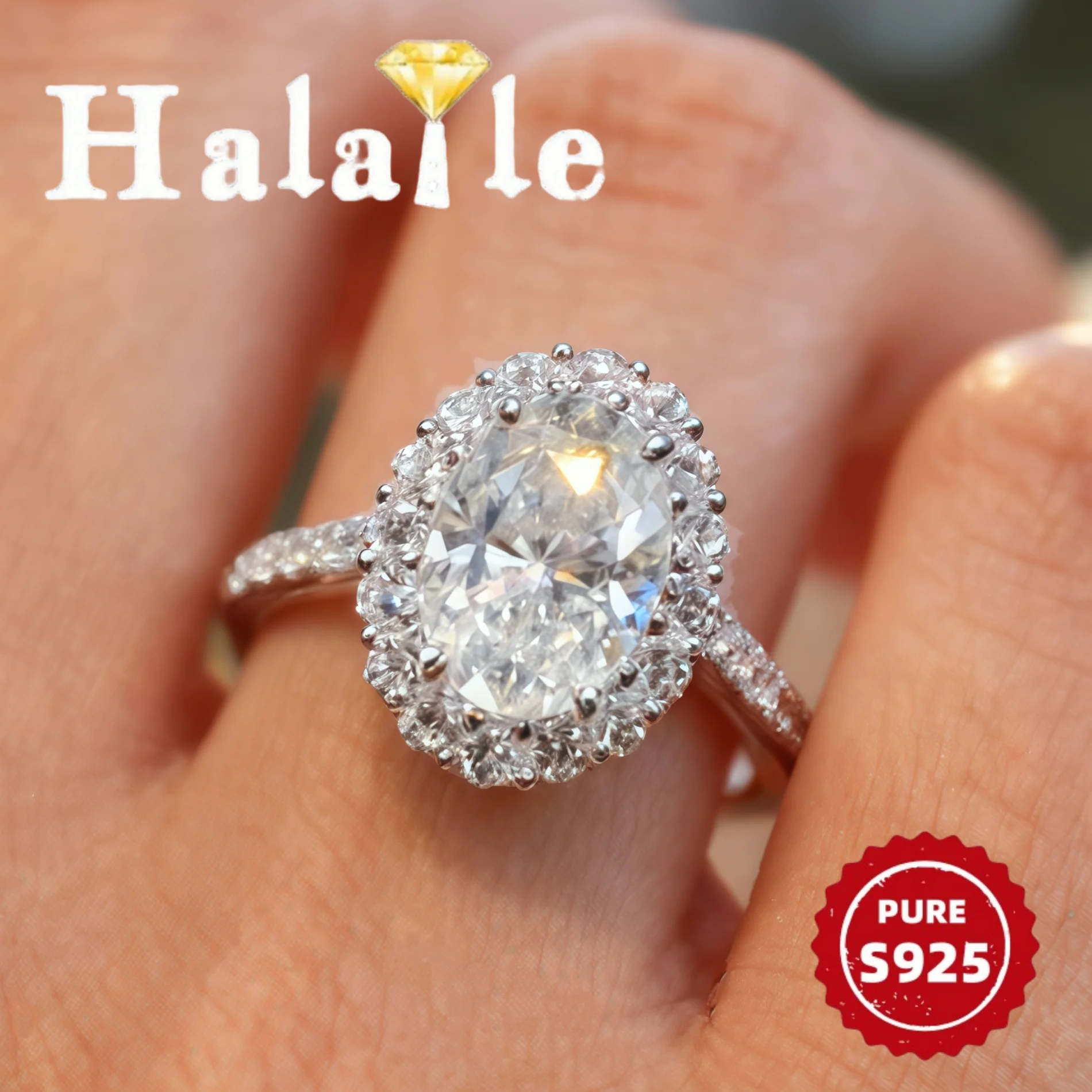Halaile 4.5CT 8*12 مللي متر مويسانيتي/الزركون الدائري S925 فضة للنساء بيضة الحمام تألق غرامة مجوهرات المشاركة الزفاف #6