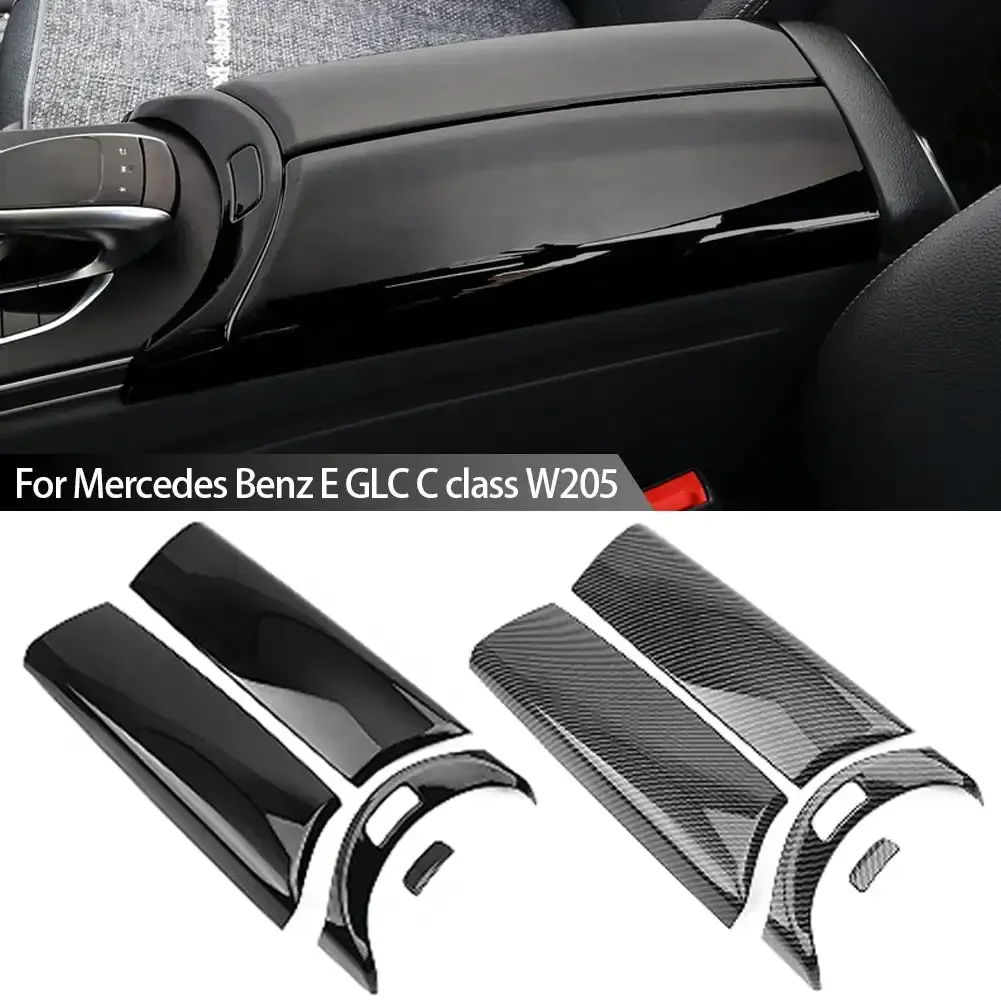 4Pcs 탄소 섬유 자동차 센터 팔걸이 상자 패널 스위치 버튼 커버 메르세데스 벤츠 E GLC C 클래스 W205 용 인테리어 액세서리 썸네일 2