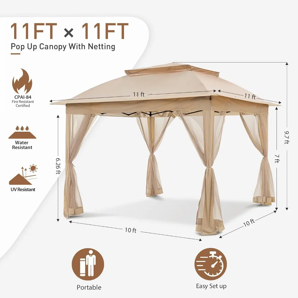 Imagem -02 - Outdoor Garden Toldo 121 sq Pop-up Tent Gazebo Instantânea com Conta Mosquito Shelter Outdoor Canopy ft de Sombra 11x11